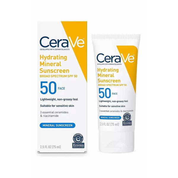 CeraVe Hydrating Mineral Sunscreen SPF 50 for Face - Broad Spectrum Protection
